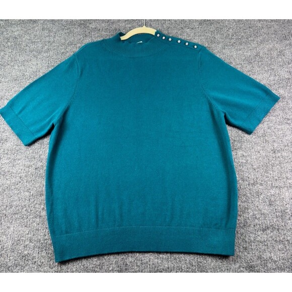 Ann Taylor Women's Size XXL Short Sleeve Mock Neck Sweater Rhinestone Buttons - Picture 1 of 8